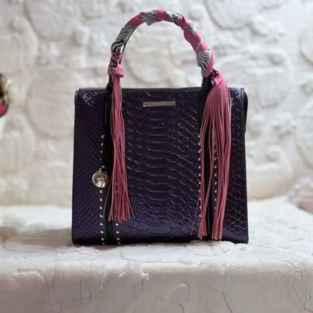 Trendy Fringe Handbag Wrap Accessory Scarf in Pink